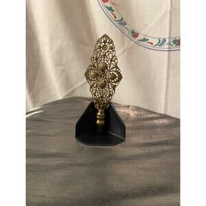 Antique Brass Filigree Oval Lamp Finial by Royal Designs 4.75 inch Adapter Incld